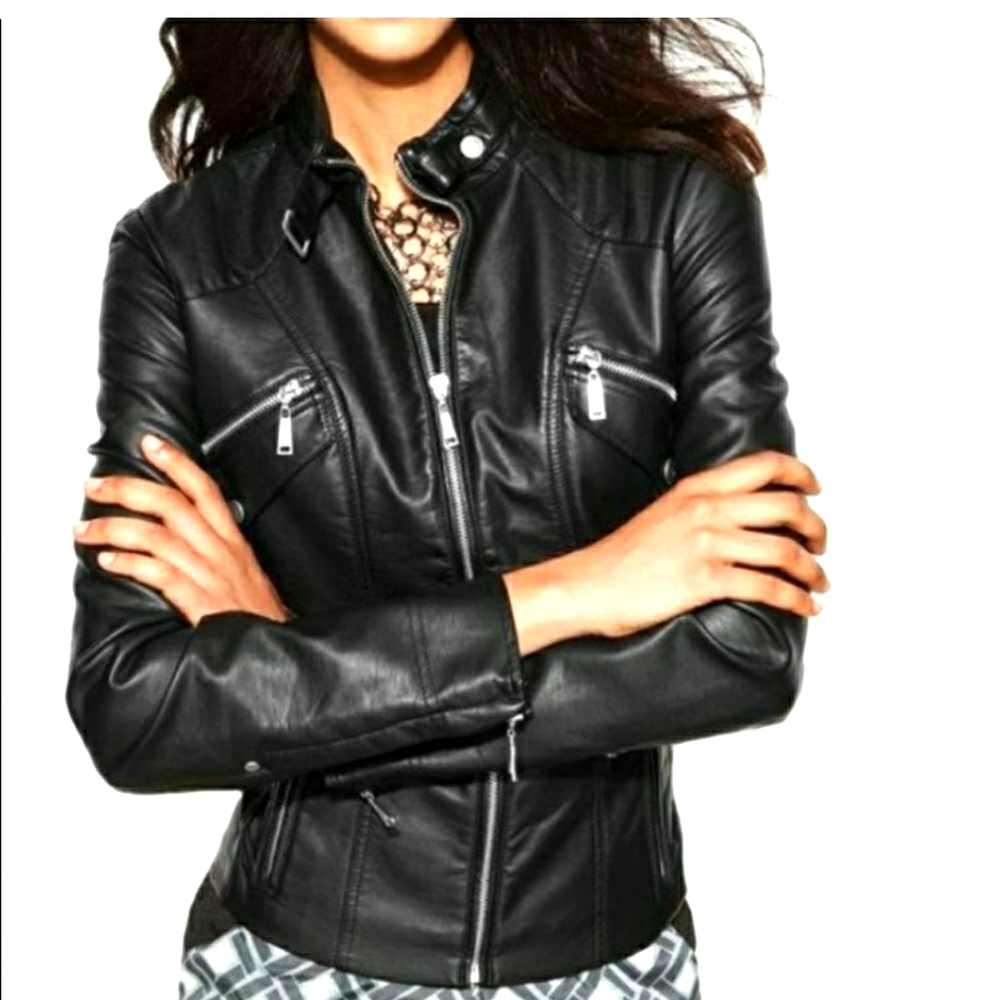 Jou Jou Vegan Leather Biker Moto Jacket